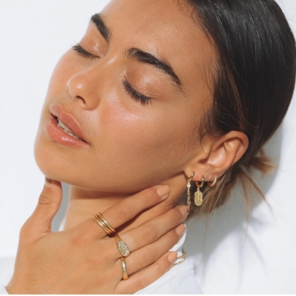 Gold chain hoops 14k Earrings pair